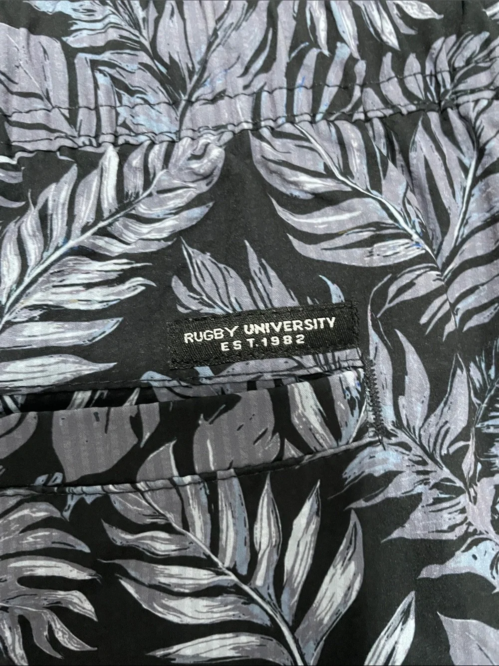 Rugby Ralph Lauren Navy and Light Gray Leaf-Print Swim Shorts